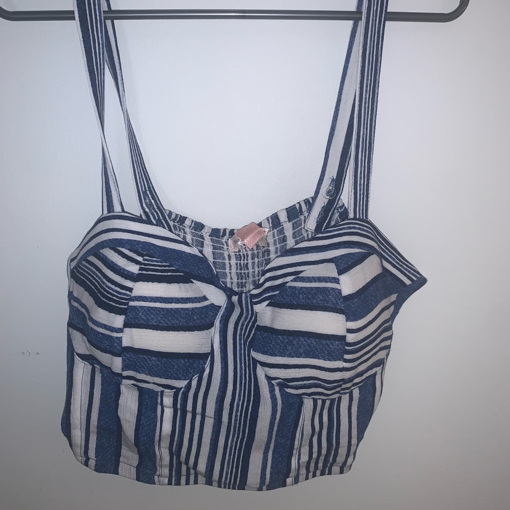 band of gypsies stripe crop top blue and white size large
